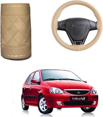 ARNEJA Hand Stiched Steering Cover For Tata Indica(Beige, Leather)