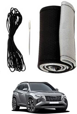 ABJD Hand Stiched Steering Cover For Hyundai Tucson(Silver, Black, Leatherite)
