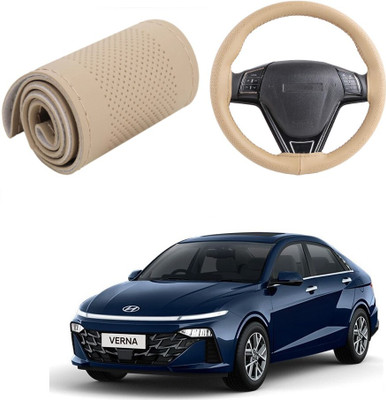 Arnejas Hand Stiched Steering Cover For Hyundai Verna(Beige, Leather)
