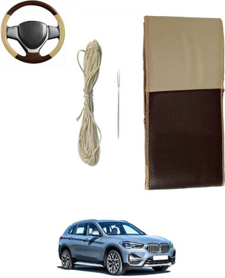 monolive Hand Stiched Steering Cover For BMW X1(Brown/Beige, Leatherite)