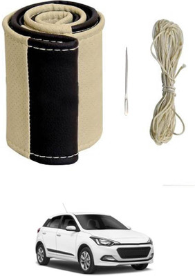 MATIES Hand Stiched Steering Cover For Hyundai Elite i20(Beige/Black, Leatherite)