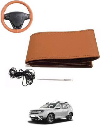 MATIES Hand Stiched Steering Cover For Renault Duster(Tan, Leatherite)