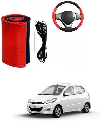 Autocom Hand Stiched Steering Cover For Hyundai i10(Red, Black, Leather)