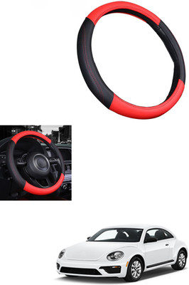 MATIES Steering Cover For Volkswagen Beetle(Red/Black, Leather)