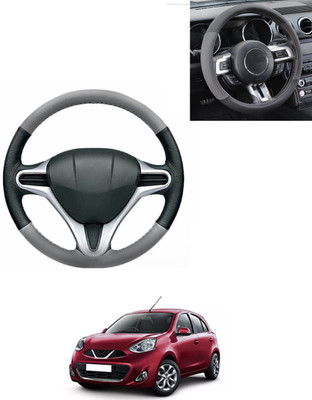 AYW Steering Cover For Nissan Micra(Grey/Black, Leatherite)