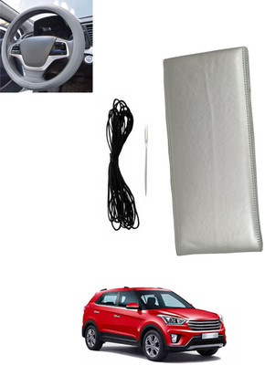 monolive Hand Stiched Steering Cover For Hyundai Creta(Silver, Leatherite)