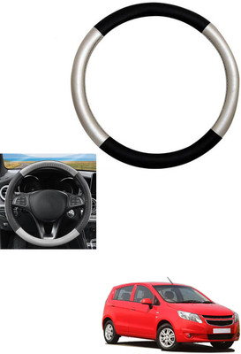 MATIES Steering Cover For Chevrolet Sail UVA(Silver, Black, Leather)
