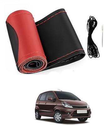 MATIES Hand Stiched Steering Cover For Universal For Car Zen Estilo(Red/Black, Leatherite)