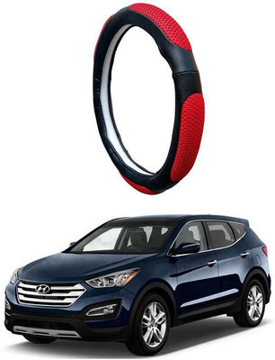 AUTO PEARL Steering Cover For Hyundai SantaFe(Black Red, Leatherite)