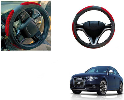 Automotive Prist Steering Cover For Audi S4(Black & Red, Leatherite)