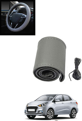 MATIES Hand Stiched Steering Cover For Hyundai Xcent(Grey, Leatherite)