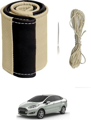 monolive Hand Stiched Steering Cover For Ford Fiesta(Beige/Black, Leatherite)