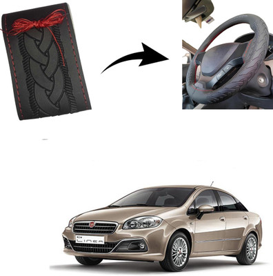 Autoinnovation Hand Stiched Steering Cover For Fiat Linea(Black, Leather)