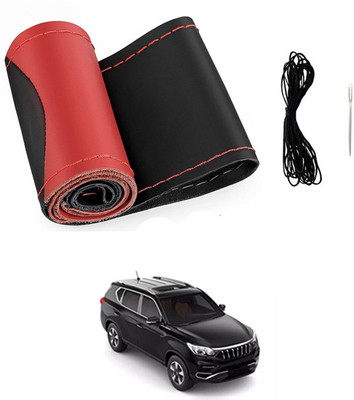 MATIES Hand Stiched Steering Cover For Mahindra Universal For Car(Red/Black, Leatherite)