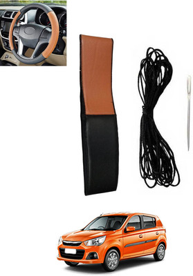 MSNP Hand Stiched Steering Cover For Maruti Alto K10(Tan, Black, Leatherite)