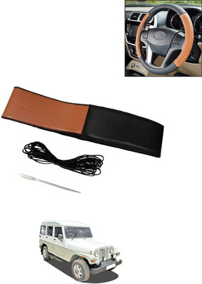 AYW Hand Stiched Steering Cover For Mahindra Marshal(Tan/Black, Leatherite)