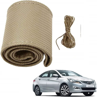 Arnejae Hand Stiched Steering Cover For Hyundai Fluidic Verna(Beige, Leather)