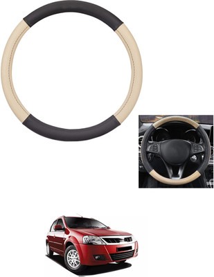 MATIES Steering Cover For Mahindra Verito(Beige/Black, Leather)