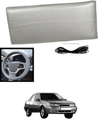 MATIES Hand Stiched Steering Cover For Daewoo Cielo(Silver, Leatherite)