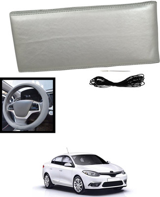 MATIES Hand Stiched Steering Cover For Renault Fluence(Silver, Leatherite)