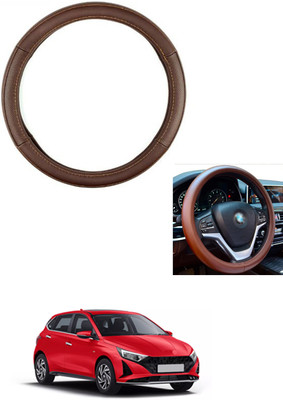 MATIES Steering Cover For Hyundai i20(Brown, Leather)