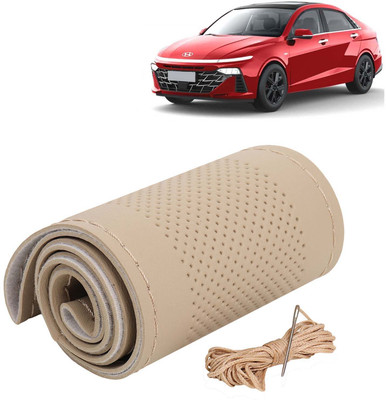 Kingsway Hand Stiched Steering Cover For Hyundai Verna(Beige Color with Beige Thread, Leatherite)