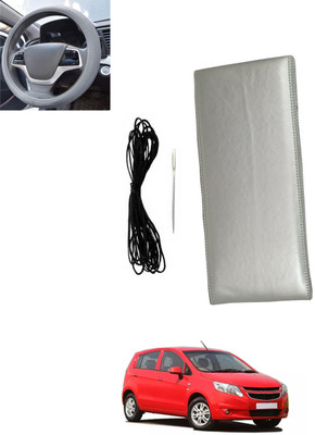 MSNP Hand Stiched Steering Cover For Chevrolet Sail UVA(Silver, Leatherite)