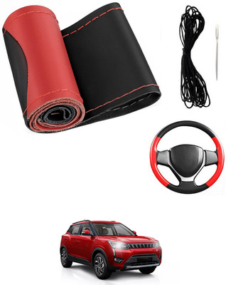 MATIES Hand Stiched Steering Cover For Mahindra Universal For Car(Red/Black, Leatherite)