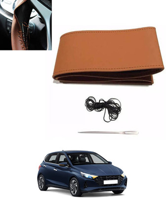 ABJD Hand Stiched Steering Cover For Hyundai i20(Tan, Leatherite)