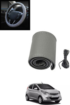 MATIES Hand Stiched Steering Cover For Hyundai Eon(Grey, Leatherite)