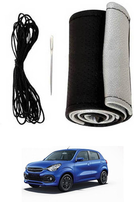 ABJD Hand Stiched Steering Cover For Suzuki Celerio(Silver, Black, Leatherite)
