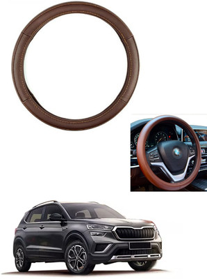 MATIES Steering Cover For Skoda Universal For Car(Brown, Leather)