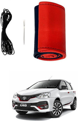 RKPSP Hand Stiched Steering Cover For Universal For Car Etios Liva(Red/Black, Leatherite)