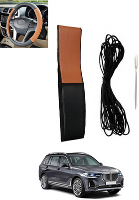 RKPSP Hand Stiched Steering Cover For BMW Universal For Car(Tan, Black, Leatherite)