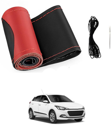monolive Hand Stiched Steering Cover For Hyundai Elite i20(Red/Black, Leatherite)