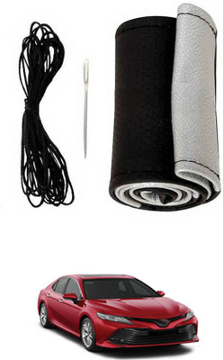monolive Hand Stiched Steering Cover For Toyota Camry(Silver/Black, Leatherite)