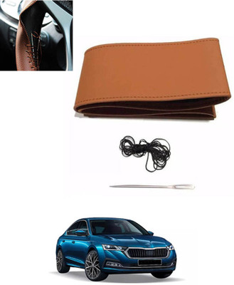 monolive Hand Stiched Steering Cover For Skoda Octavia(Tan, Leatherite)