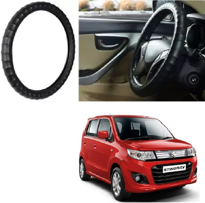 OOLTAH PAHIYA Hand Stiched Steering Cover For Maruti WagonR Stingray(Black, Leatherite)