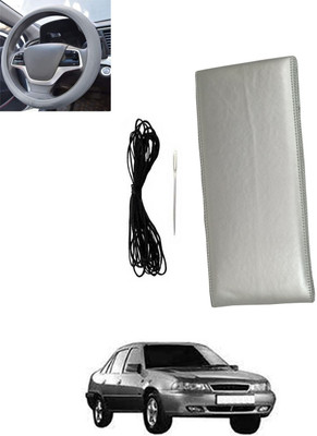MSNP Hand Stiched Steering Cover For Daewoo Cielo(Silver, Leatherite)