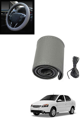 MATIES Hand Stiched Steering Cover For Tata Indigo(Grey, Leatherite)