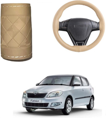 ARNEJA Hand Stiched Steering Cover For Skoda Fabia(Beige, Leather)