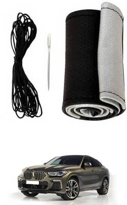 monolive Hand Stiched Steering Cover For BMW X6(Silver/Black, Leatherite)
