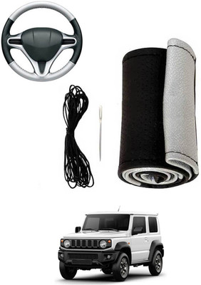 MATIES Hand Stiched Steering Cover For Maruti Universal For Car(Silver, Black, Leatherite)