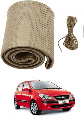 ARNEJA Hand Stiched Steering Cover For Hyundai Getz(Beige, Leather)
