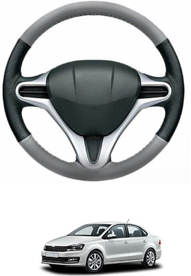 MATIES Steering Cover For Volkswagen Vento(Grey, Black, Leather)