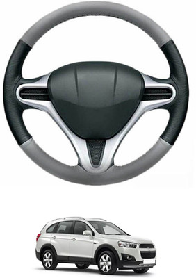MATIES Steering Cover For Chevrolet Captiva(Grey, Black, Leather)