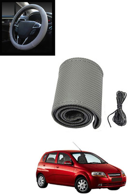 MATIES Hand Stiched Steering Cover For Chevrolet Aveo UVA(Grey, Leatherite)