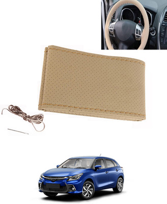 MATIES Hand Stiched Steering Cover For Toyota Universal For Car(Beige, Leatherite)