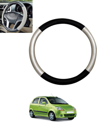 MSNP Steering Cover For Chevrolet Spark(Silver,Black, Leatherite)