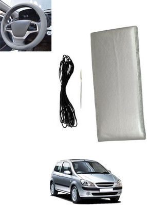 MSNP Hand Stiched Steering Cover For Hyundai Getz(Silver, Leatherite)